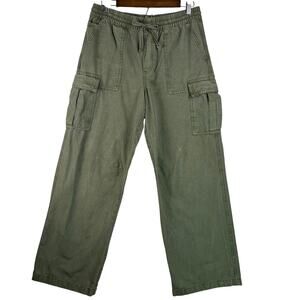 Aerie Cargo Pants Women’s SZ M Olive Green Wide Leg Drawstring Cotton Blend EUC